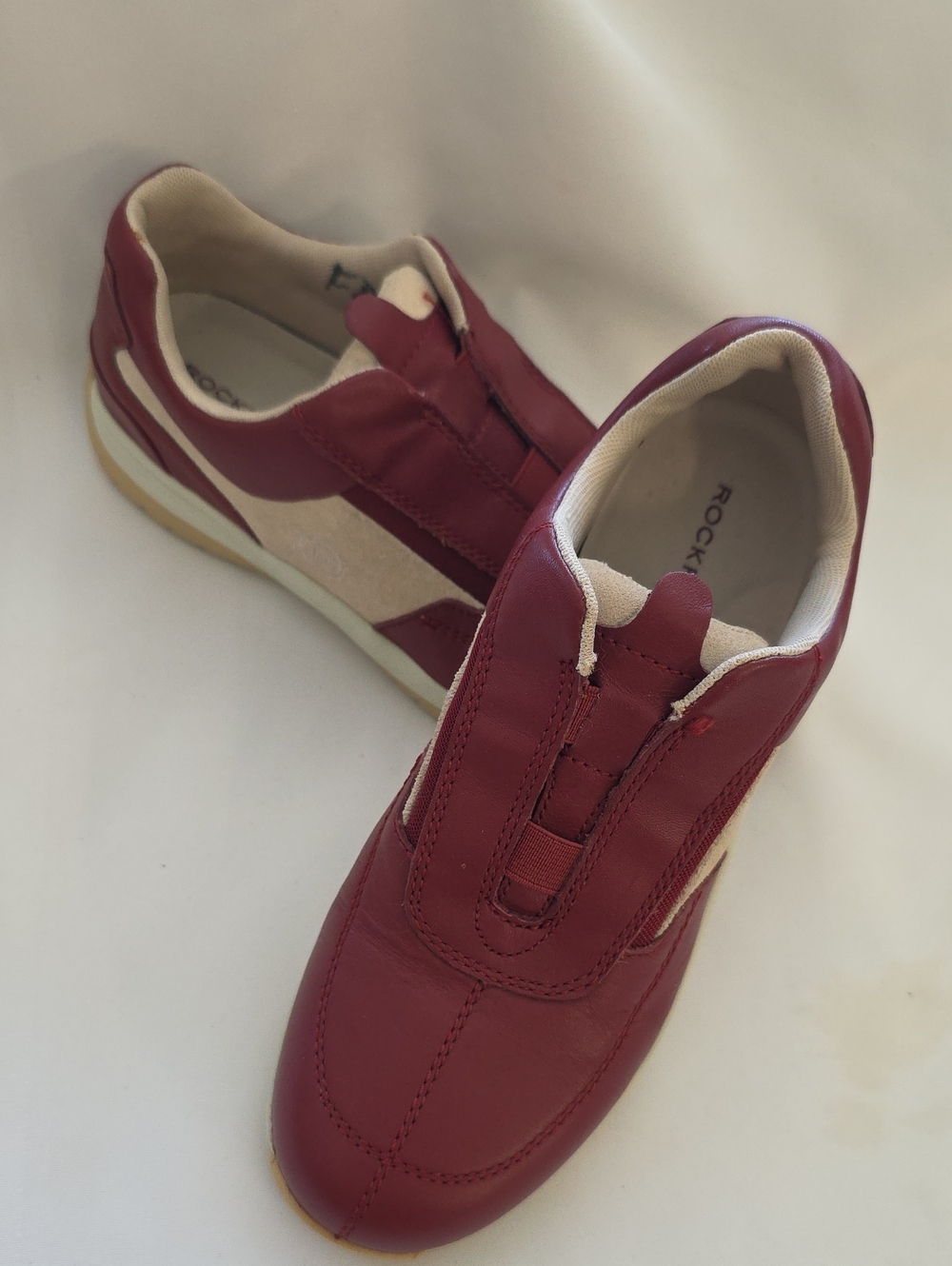 Rockport Women’s Burgundy and Cream Slip-On Sneakers Size 6